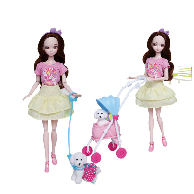 安丽莉娃娃套装女孩洋娃娃过家家玩具宠物狗推车66051安丽莉萌宠甜心