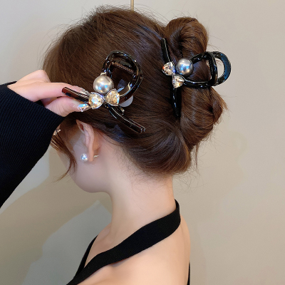 气质蝴蝶结中号抓夹亚克力发夹女新款水晶发卡百搭鲨鱼夹头饰夹子送女朋友老婆情人节七夕生日礼物