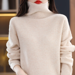秋冬新款高领毛衣女时尚纯色套头百搭堆堆领长袖针织打底衫女