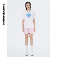 [1件5折价:99.5]美特斯邦威纯棉休闲短裤女夏季时髦粉色大口袋净色热裤女