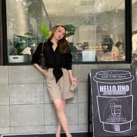[1折价62.9元叠加优惠券]唐狮秋新款女长袖衬衫腰部蝴蝶结小宽松小心机气质女上衣潮ZW