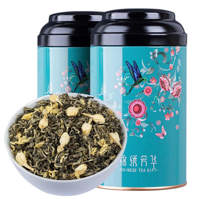 痴福 新茶飘雪茉莉花茶浓香型茶叶茉莉绿茶礼罐装250g 蓝锦绣茉莉飘雪2罐共250克