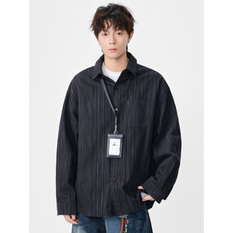 |港风潮牌扎染花衬衫男士秋季百搭宽松长袖衬衣复古痞帅款