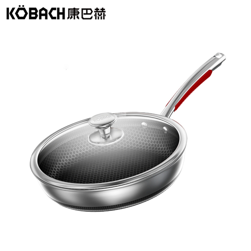 康巴赫(kbh)锅具第四代抗菌不锈钢双面蜂窝煎锅平底锅26cm少油烟牛排