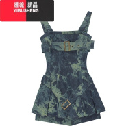 YIBUSHENGMs XIDU 辣妹抹胸两穿牛仔吊带连衣裙女显瘦扎染美式减龄短裙裤