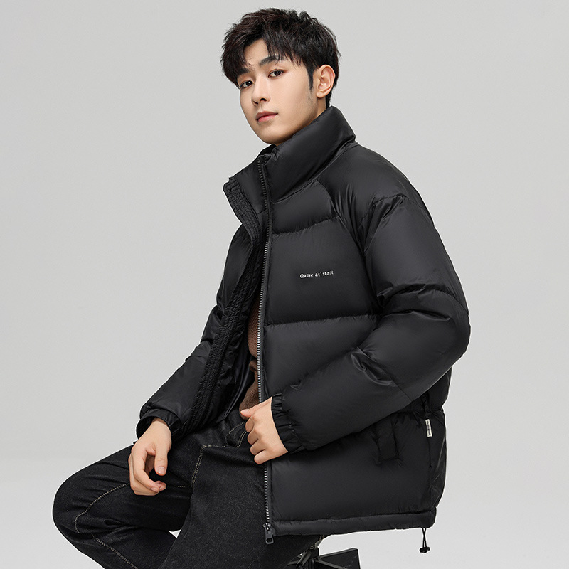 羽绒服男冬季宽松立领面包服防寒加厚保暖纯色休闲百搭男青年外套