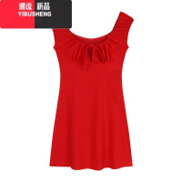 YIBUSHENG红色度假系带短袖连衣裙女季新款修身辣妹a字裙收腰绝美短裙子