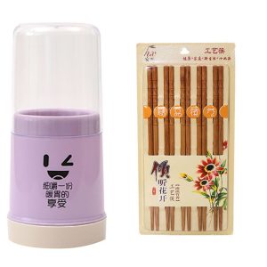 带盖防尘筷子笼家用厨房塑料带沥水盘筷子筒台面立式餐具收纳 敬平 北欧紫+10双精品竹筷筷笼