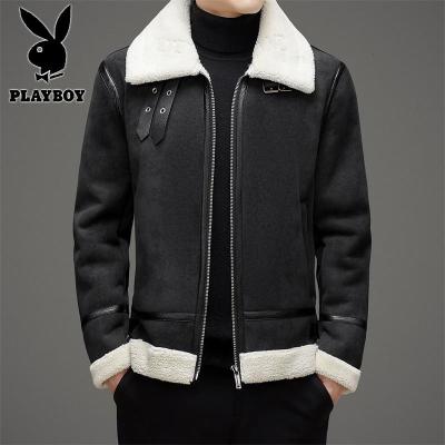 花花公子新款高品质8802皮毛一体皮衣磨毛皮羊羔毛加厚保暖冬季外套男棉衣男