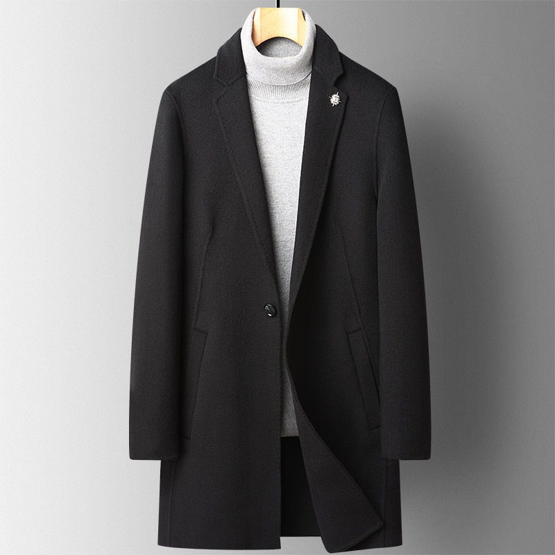 秋冬新款阿尔巴卡双面毛呢羊毛大衣男修身中长款羊驼妮子大衣外套