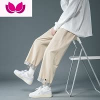 七斓休闲裤男生2022韩版潮流九分运动裤宽松阔腿直筒工装裤子男