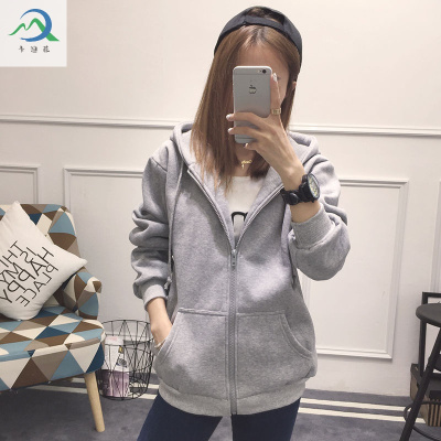 厂家直销-长袖卫衣连帽加绒加厚学生卫衣女时尚开衫拉链休闲秋冬运动外套女迈诗蒙