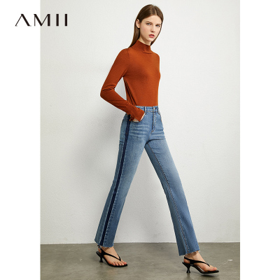 Amii极简港风休闲牛仔裤女2020新款直筒裤百搭显瘦显高九分裤潮