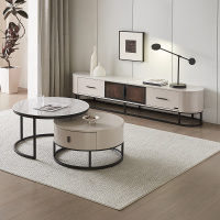 全友家居现代极简高低错落高矮圆茶几钢化玻璃储物电视柜客厅家具