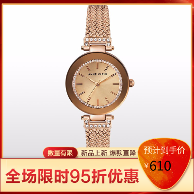 安妮克莱因（ANNEKLEIN）AK女士手表时尚优雅水钻镶嵌石英网状手镯合金表带腕表女