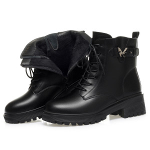 跨境加绒马丁靴女冬季新款舒适妈妈鞋棉鞋粗跟防滑保暖中老年短靴