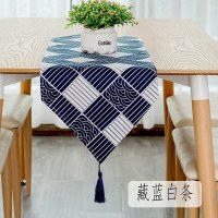 北欧桌旗 棉麻家用桌布电视柜长桌旗欧式茶几现代简约轻奢床旗 藏蓝白条 30*100cm(适合60cm左右小桌或柜子)