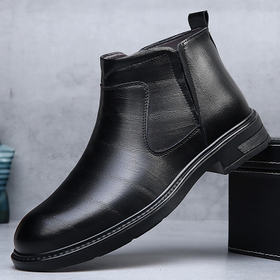 切尔西男鞋高帮冬季加绒棉鞋潮流英伦保暖短靴时尚韩版马丁靴_595