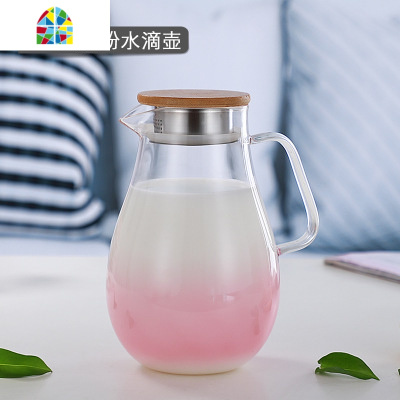 渐变玻璃冷水壶花茶壶套装耐热高温泡茶器凉开水过滤泡柠檬果汁壶 FENGHOU 1.8L孔雀蓝欧式壶凉水壶