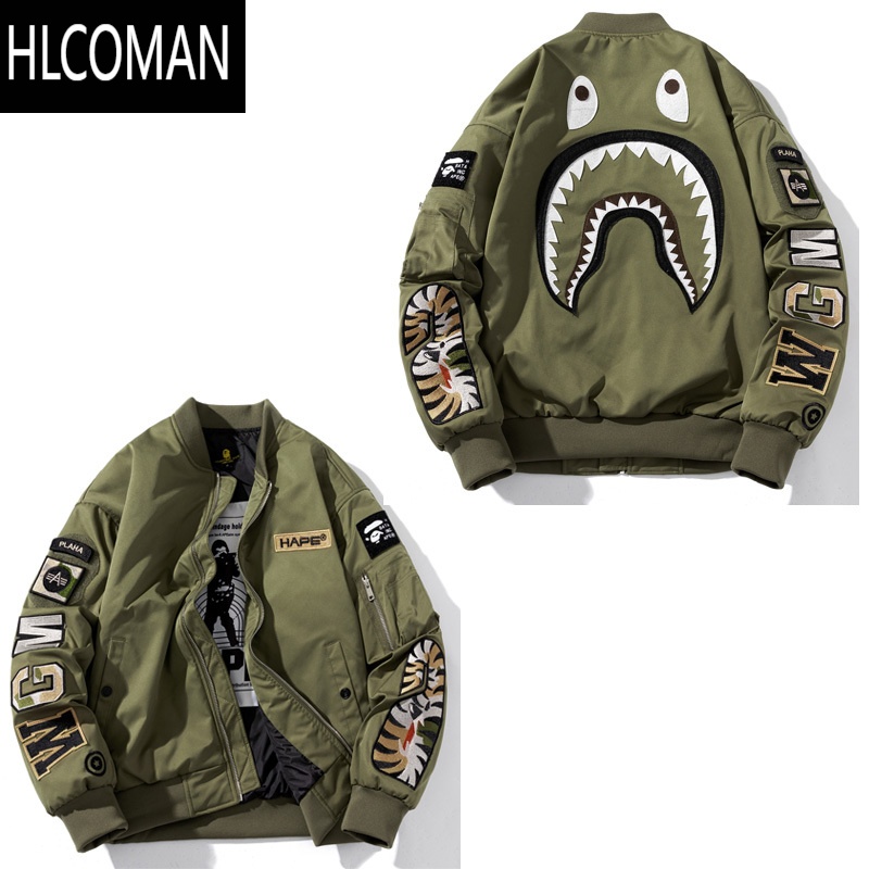 HLCOMAN加厚外套刺绣棒球服男女情侣装飞行员夹克棉衣潮牌百搭棉袄