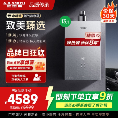 AO史密斯新品小体积13升精钢燃气热水器[小精钢EC5]静音 持久恒温 天然气 JSQ26-EC5