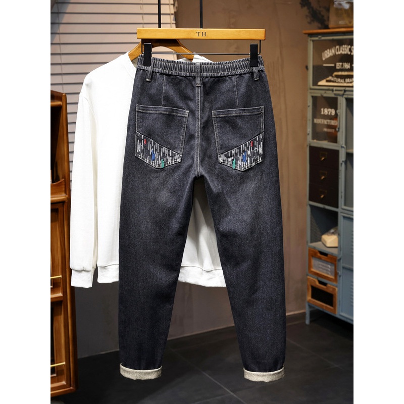 男裤秋冬新款柔软轻奢弹力抗皱直筒松紧腰厚款牛仔裤男款