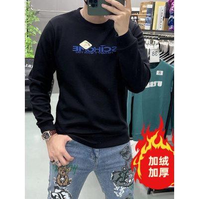 秋冬新款卫衣加绒套头圆领男士长袖潮流时尚烫印字母青年休闲上衣