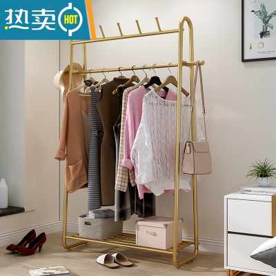敬平室内落地挂衣架北欧衣帽架卧室置地多功能收纳家用单杆式晾衣架子 衣帽架G款60长-金色
