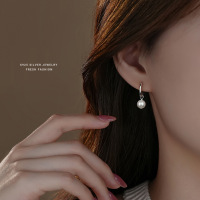 s925纯银圆珠耳环法式复古耳扣女简约轻奢高级感合成珍珠耳圈耳饰送女朋友老婆情人节七夕生日礼物