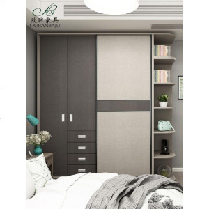 整体推拉移衣柜家用现代简约大衣橱卧室组装实木质衣柜子定制