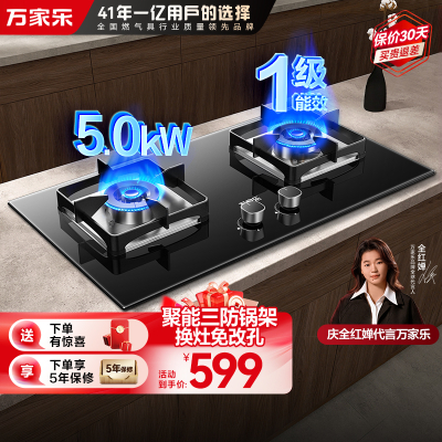 万家乐双高火燃气灶 5.0KW大火力嵌入式台式两用煤气灶液化气双灶具 可适配开孔尺寸 全进风液化气灶JZY-LAY8