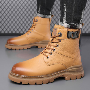 马丁靴男士冬季加绒保暖棉鞋高帮皮靴男头层牛皮工装靴真皮雪地靴_46