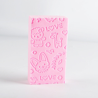 科林清浴室彩色卡通搓澡海绵高密度印花儿童免搓澡巾浴球家用搓灰搓泥抹布12.8*7*3粉色