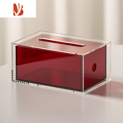 三维工匠轻奢炫彩双层亚克力纸巾盒客厅抽纸盒桌面摆件餐巾纸收纳盒 红色纸巾盒