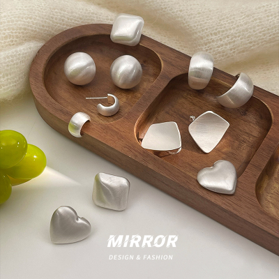 925纯银磨砂几何爱心圆圈组合耳钉女耳环耳饰银针个性多样送女朋友老婆情人节七夕生日礼物