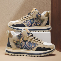 国风印花刺绣板鞋年秋冬新款舒适布面增高厚底百搭休闲男鞋