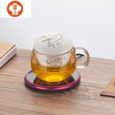 艺呈恒温宝加热杯垫保温底座热牛奶电热暖杯垫智能暖暖杯智能调恒温杯垫-粉色+釉下彩金鱼