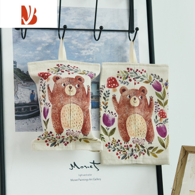 三维工匠卡通布艺悬挂式纸巾套抽纸袋卫生间厨房客厅纸巾包可爱纸巾盒 小熊(挂钩)