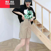 YIBUSHENG西装短裤女季薄款宽松a字高腰松紧2024新款五分休闲工装裤子潮