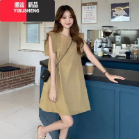 YIBUSHENG季新款连衣裙女薄款纯色气质遮肉无袖复古宽松小个子轻熟风裙子