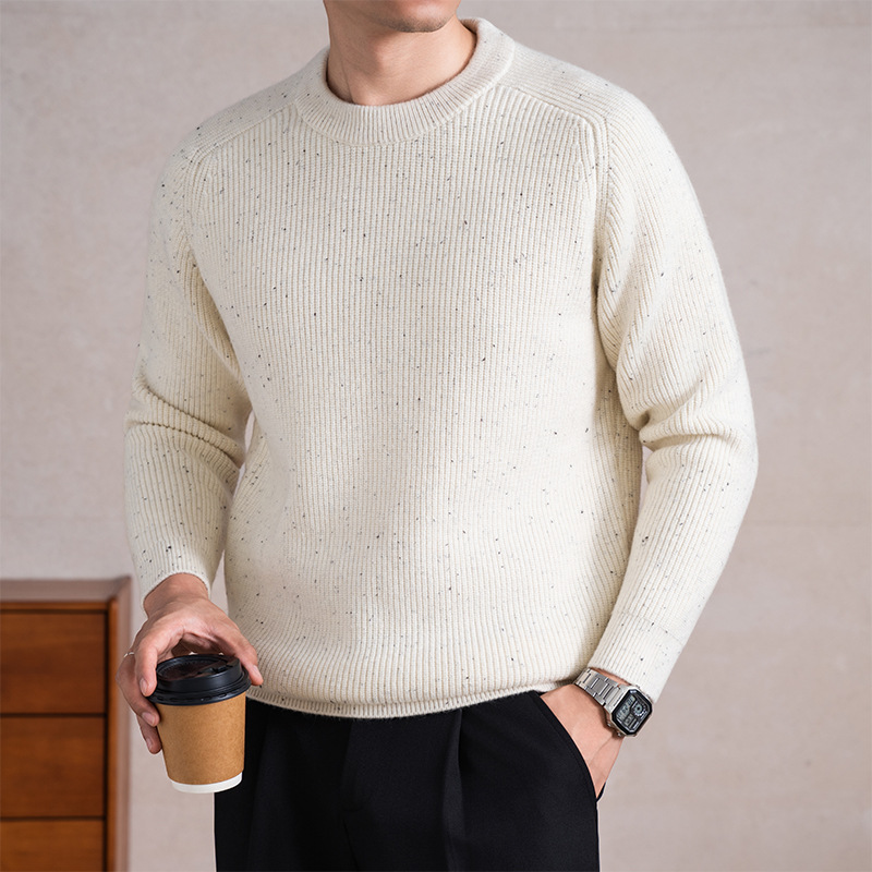 730克冬季新款9针加厚羊毛衫男纯色提花竖条打底针织男士毛衣