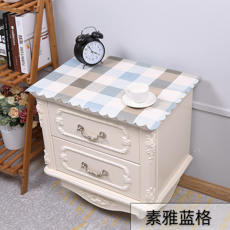 家柏饰(CORATED)床头柜盖布防水防油免洗北欧家用防尘罩套卧室床头盖巾冰箱防尘布 素雅蓝格 40*50cm