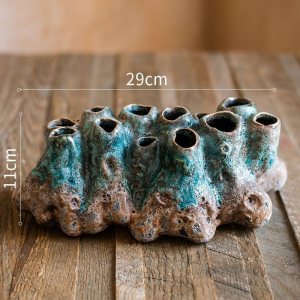 美帮汇藤壶花瓶花器花盆多孔青苔藓绿萝水培禅意茶宠新中式国风 多孔花器(珊瑚瓶A) 中
