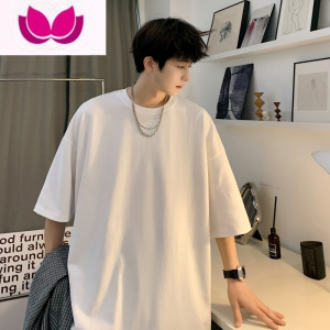七斓300g小领口t恤夏季大码二本针短袖男oversize落肩七分袖
