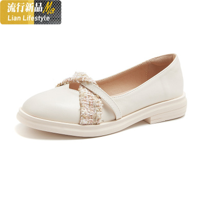 暖青汇白色小皮鞋2021春季新款英伦风一脚蹬乐福鞋子百搭浅口平底单鞋女