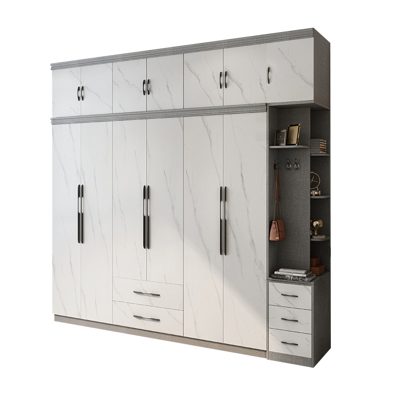 百冠环球 简约现代衣柜平开门大衣橱整体组合装木质四门白色卧室家用