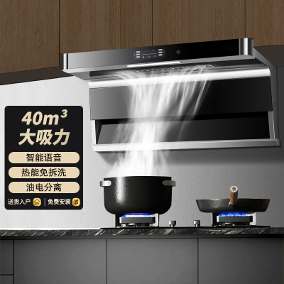保五年 [油电分离]欢呼好太太新品油烟机 40m³大吸力顶侧双吸7字型油烟机厨房单烟机自动清洗抽油烟机单机B919