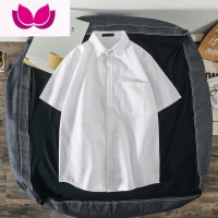 七斓日系纯色口袋短袖衬衫男女2023夏季潮流宽松情侣五分外穿半袖衬衣