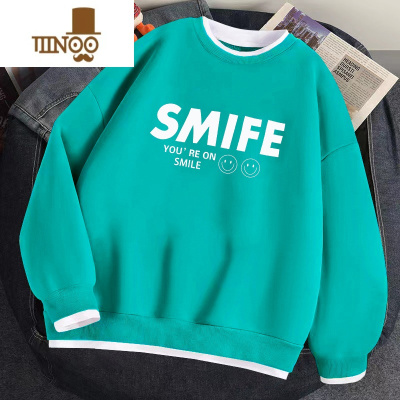 YANXU圆领卫衣男2023年新款假长袖T恤小众情侣宽松ins港风上衣