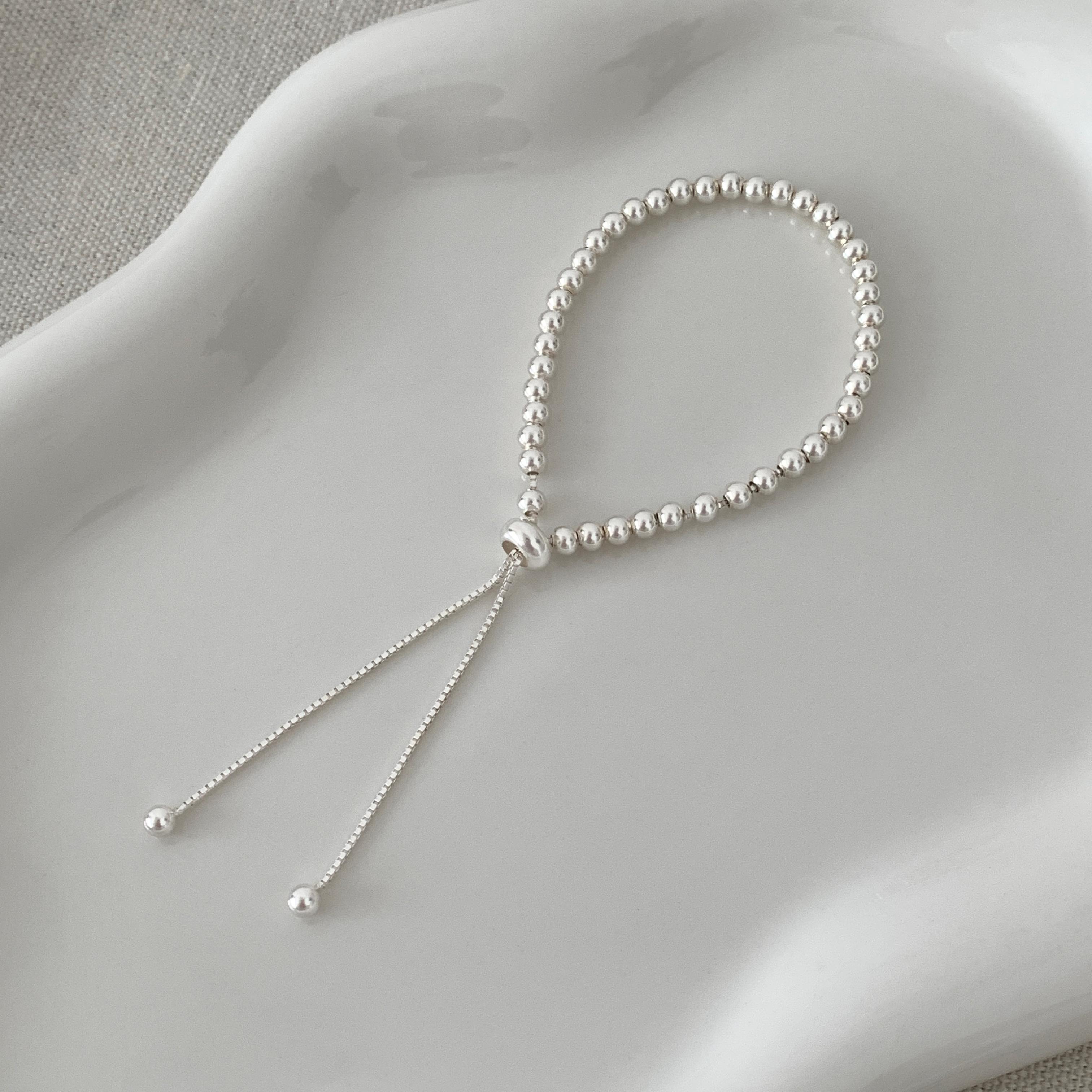 s925纯银圆珠抽拉手链简约百搭设计感网红手串轻奢小众配饰女送女朋友老婆情人节七夕生日礼物